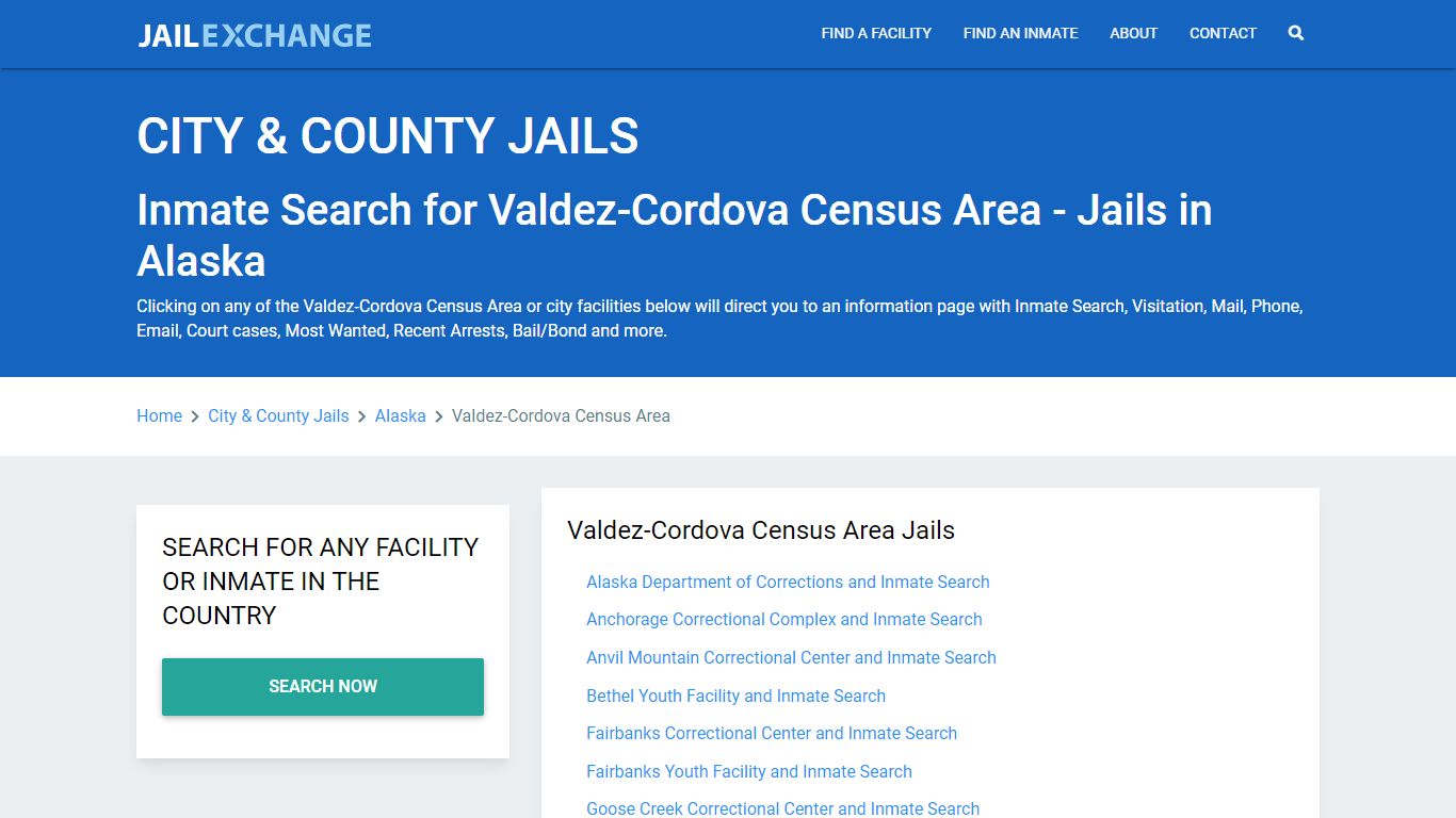 Inmate Search for Valdez-Cordova Census Area - Jails in Alaska